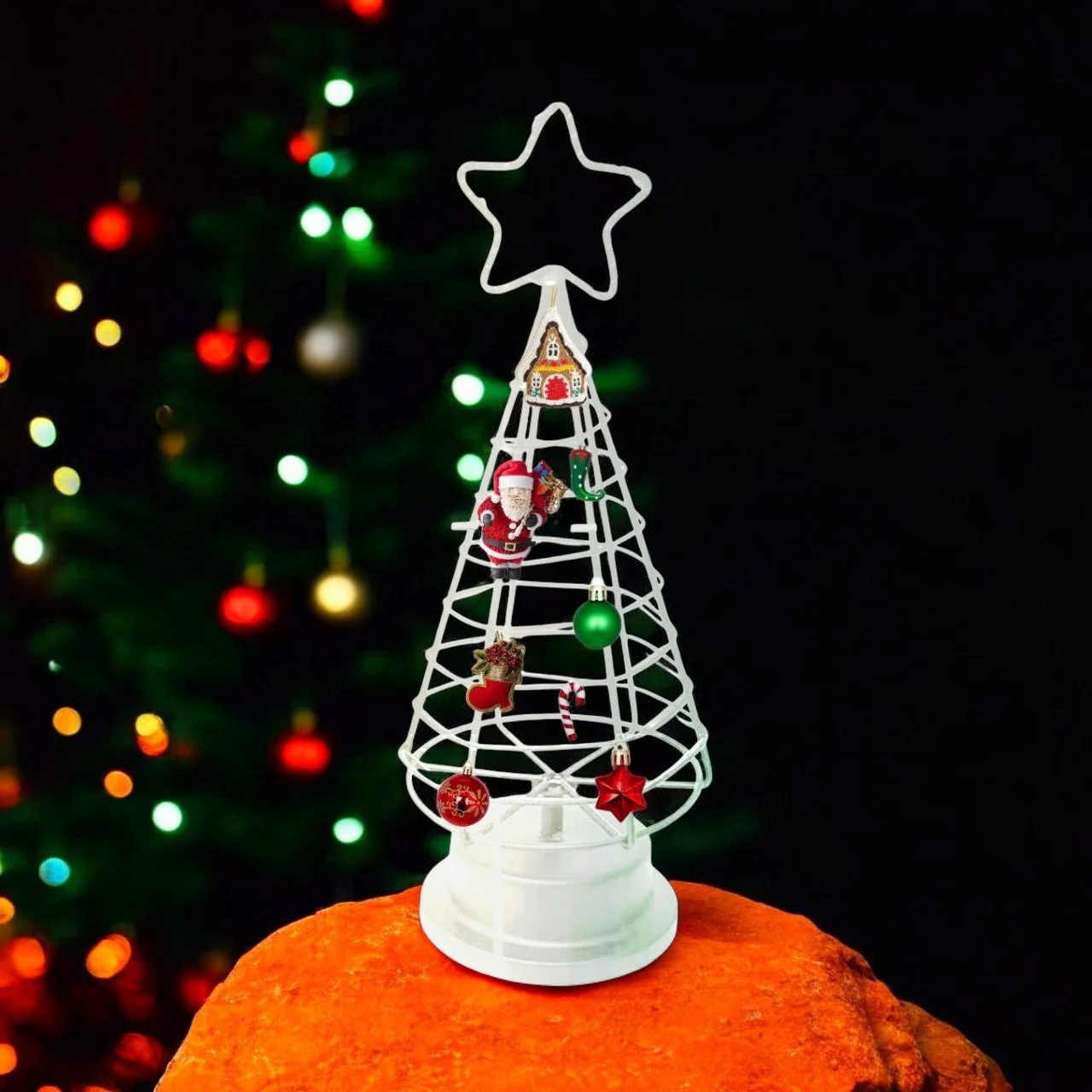 White Metal Decorative Christmas Tree – Tabletop Ornament Display