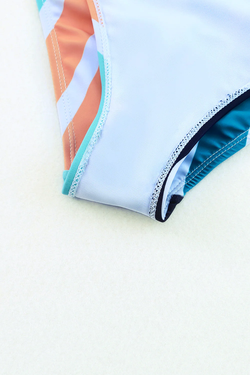 White One Shoulder Striped High Waist Two Pieces Swimsuit - Image 12