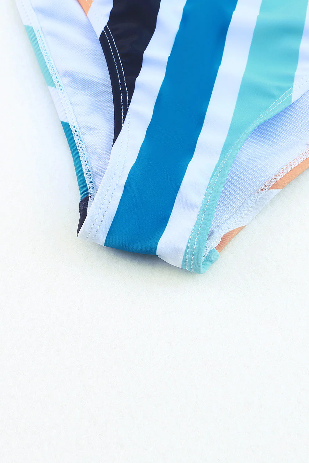 White One Shoulder Striped High Waist Two Pieces Swimsuit - Image 13