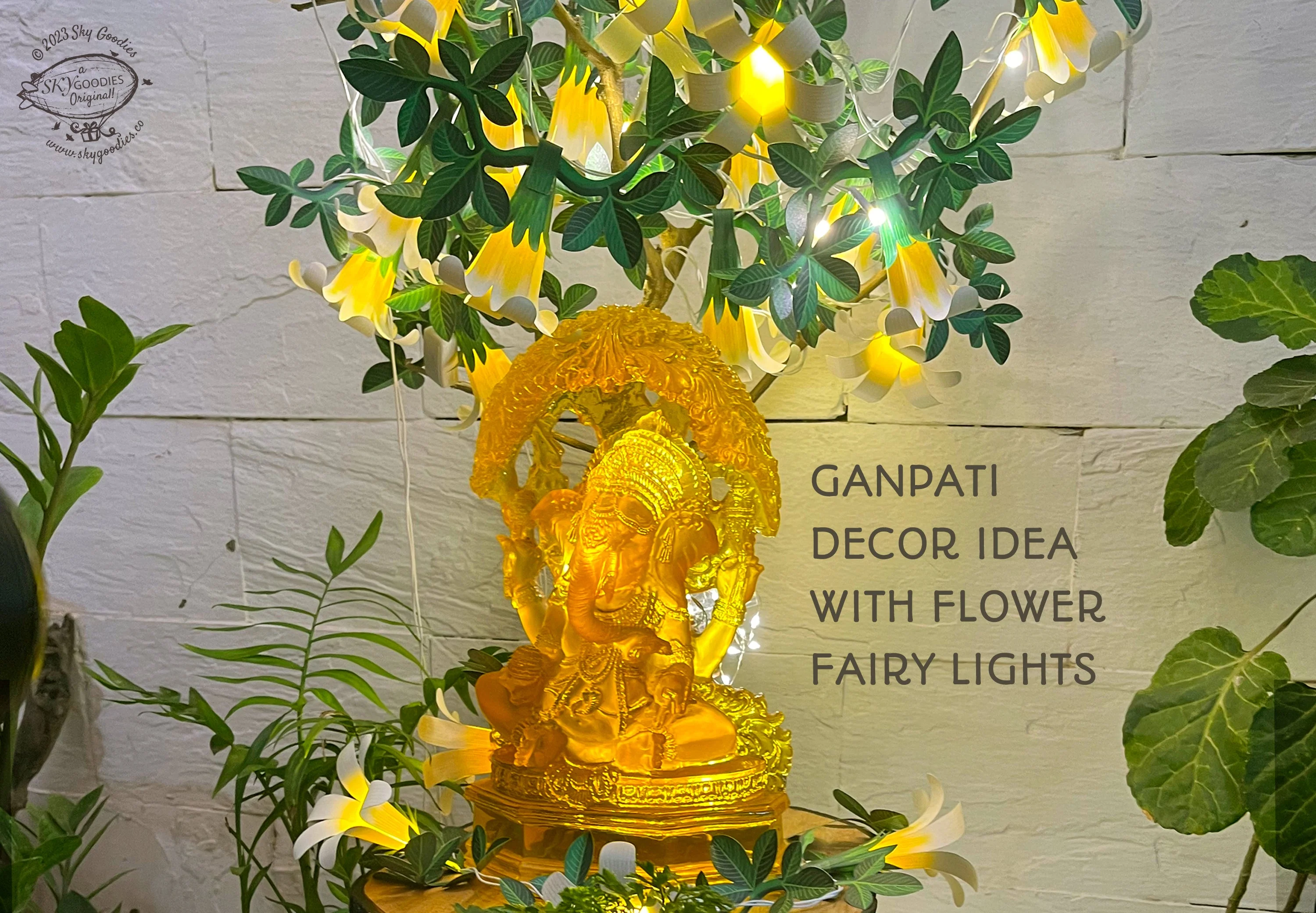 White Paper Flower Fairy Lights (12 flowers) - Image 6