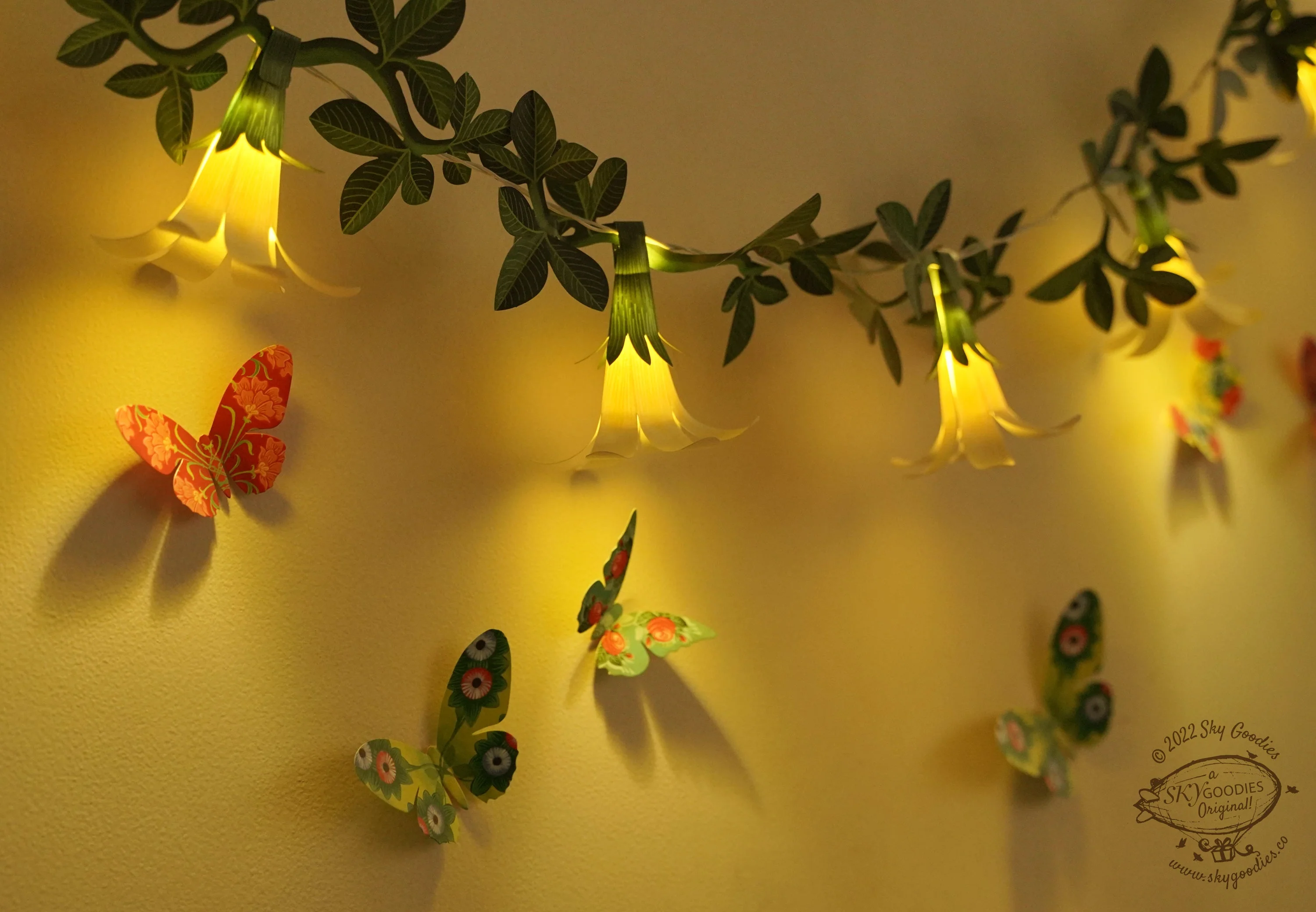 White Paper Flower Fairy Lights & Butterflies Wall Decor Combo - Image 8