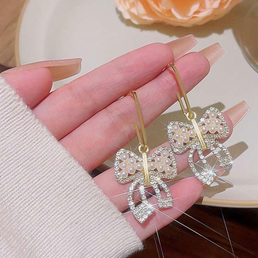 White Pearl Bow Drop Earring