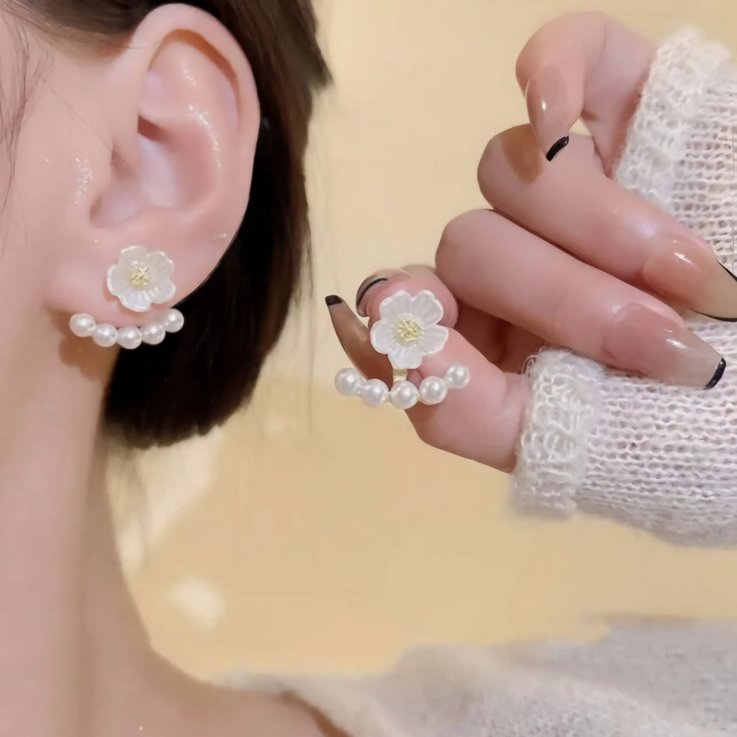 White Pearl  Stud Earrings - Image 7