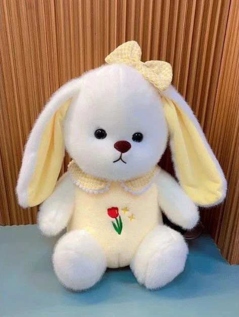 White Plush Bunny Soft Toy, Dress with Tulip Design, 35 cm, Stuffed Animal with Floppy Ears and Ribbon, for Kids - Image 11