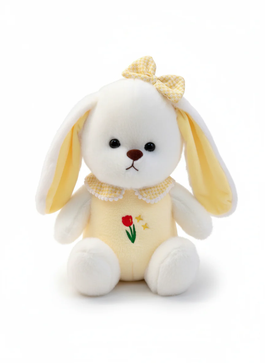 White Plush Bunny Soft Toy, Dress with Tulip Design, 35 cm, Stuffed Animal with Floppy Ears and Ribbon, for Kids - Image 14