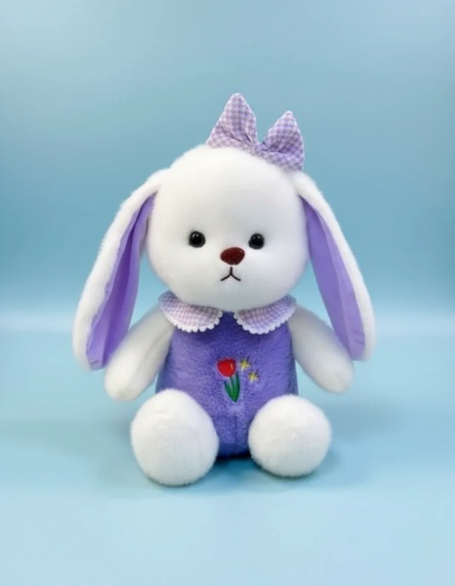 White Plush Bunny Soft Toy, Dress with Tulip Design, 35 cm, Stuffed Animal with Floppy Ears and Ribbon, for Kids - Image 7