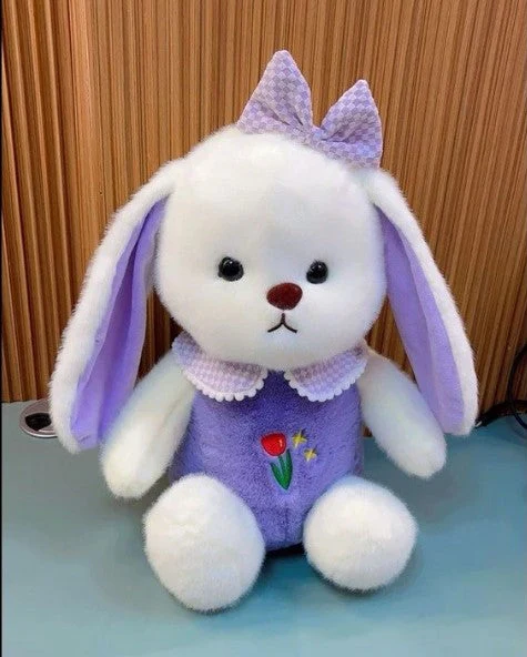 White Plush Bunny Soft Toy, Dress with Tulip Design, 35 cm, Stuffed Animal with Floppy Ears and Ribbon, for Kids - Image 9