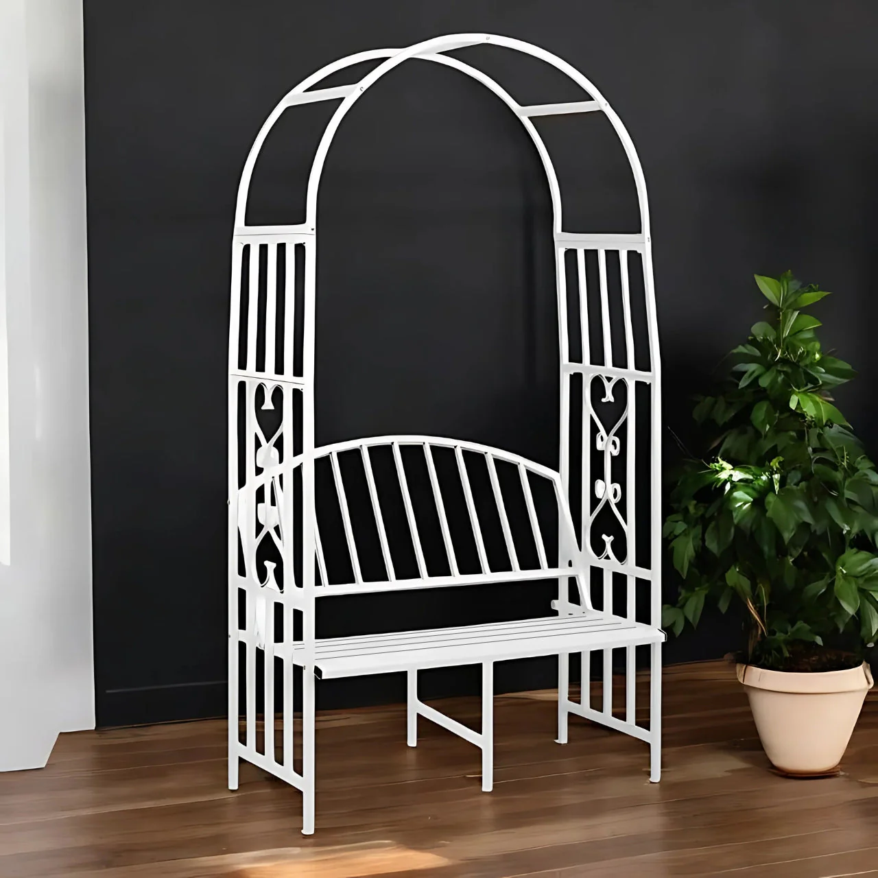 Wide Garden Arch with Bench – Elegant Metal Arbor for Climbing Plants - Image 2