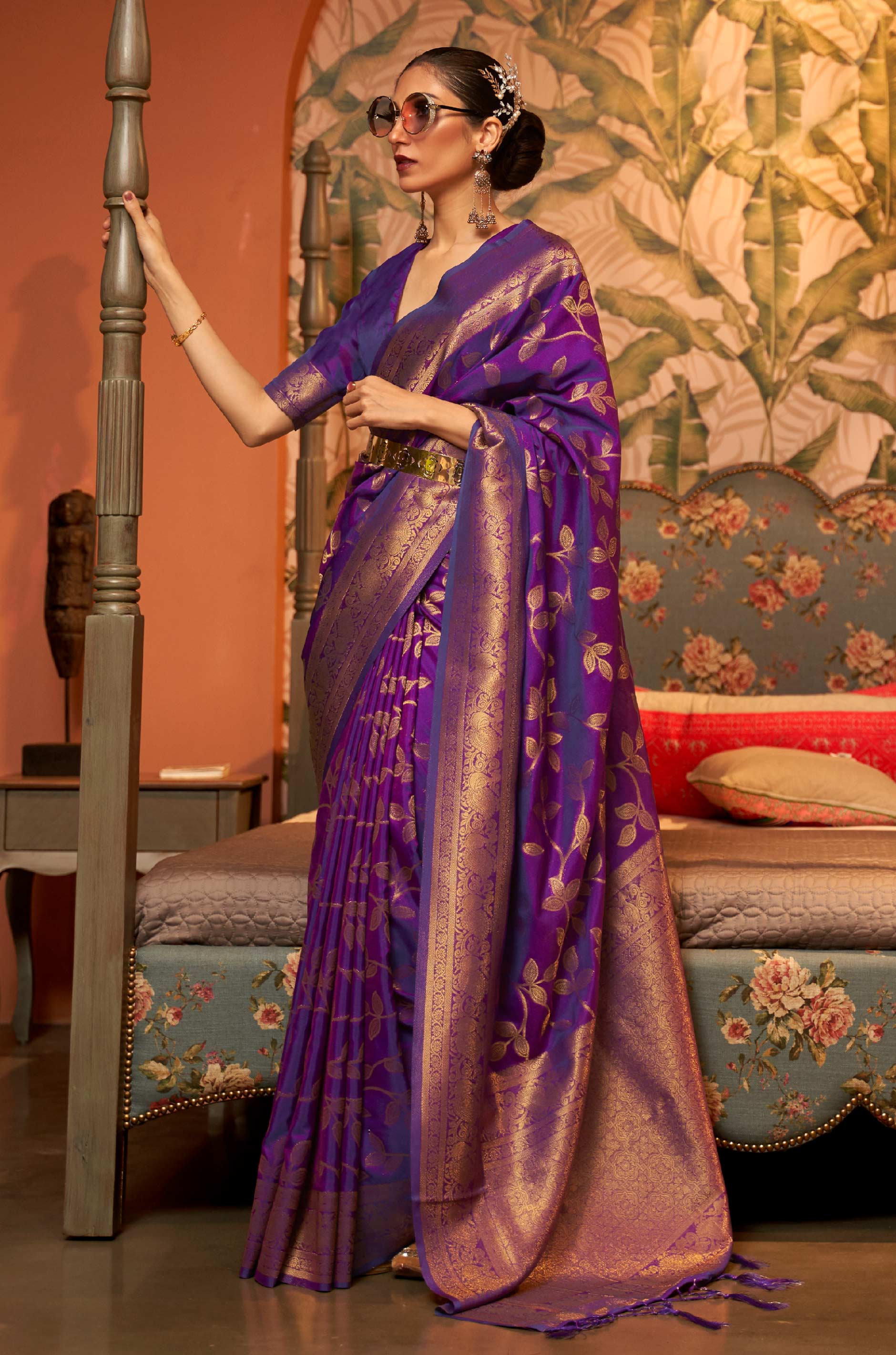 Wine Woven Silk Saree