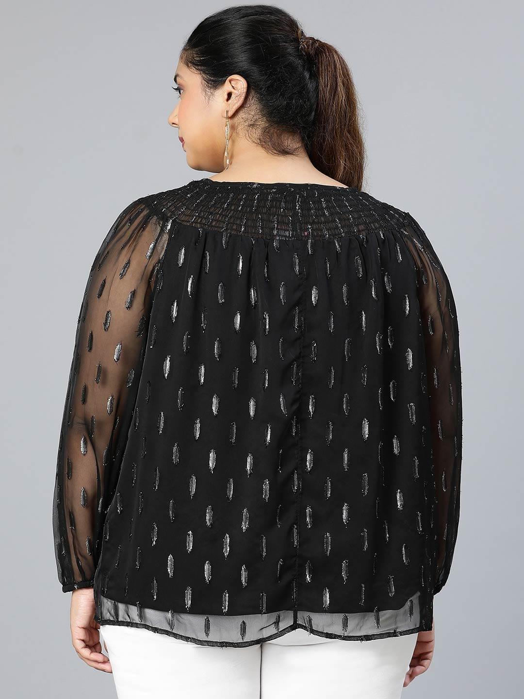 Winky Black Lurex Print Plus Size Party Wear Loopy Top - Image 5