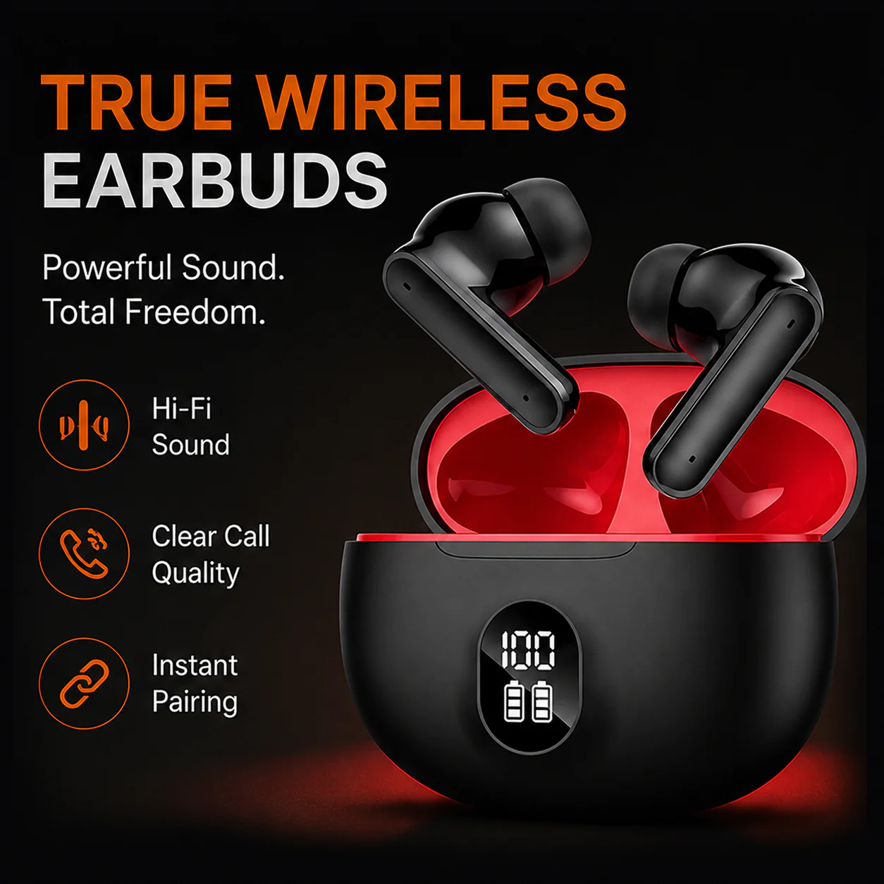 Wireless TWS Gaming Earbuds with Bluetooth 5.3, Deep Bass Sound, HD Calls - HOT