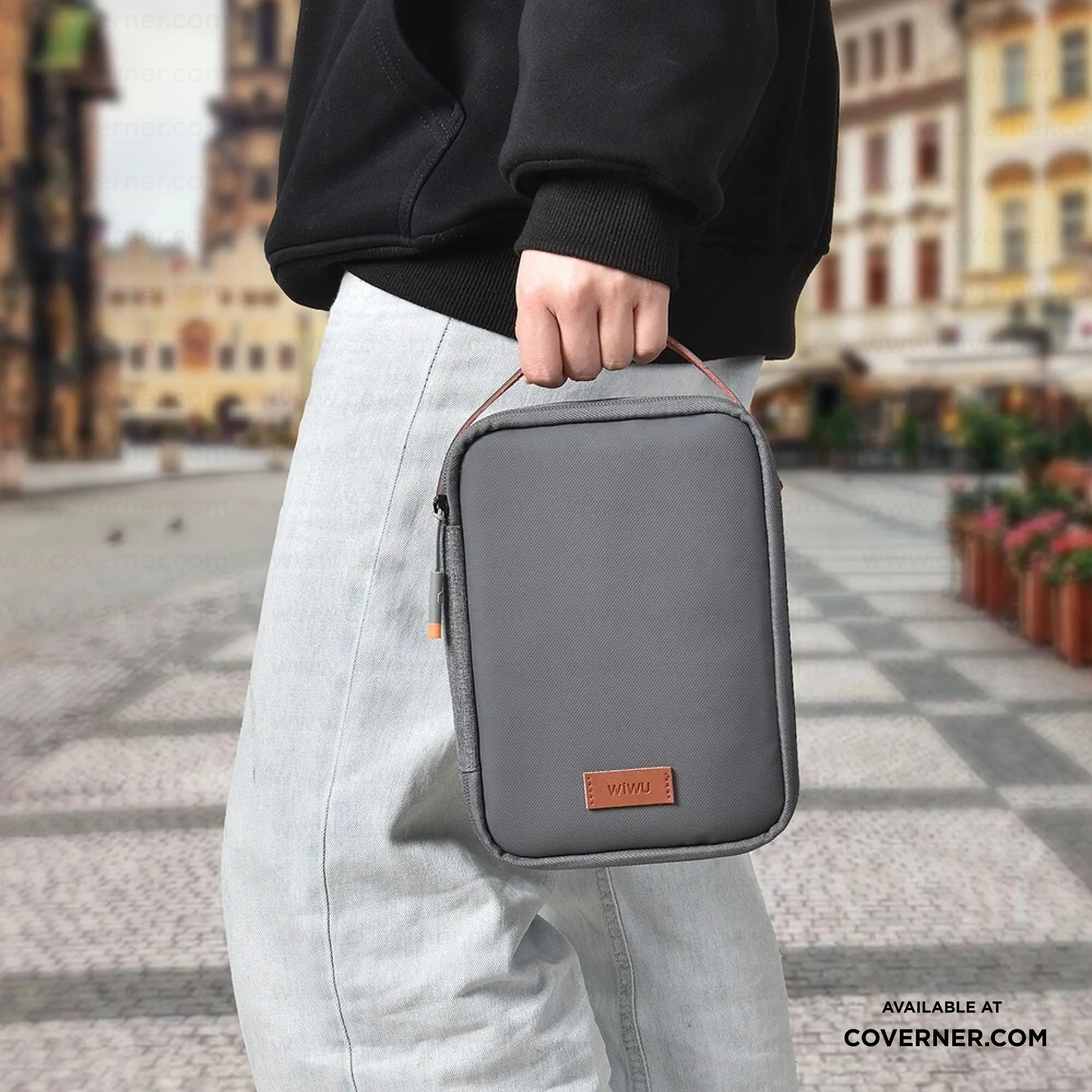 WiWU Minimalis Travel Tech Pouch – Splash-Proof Organizer with Leather Strap (Black/Gray) | Coverner India - Image 11