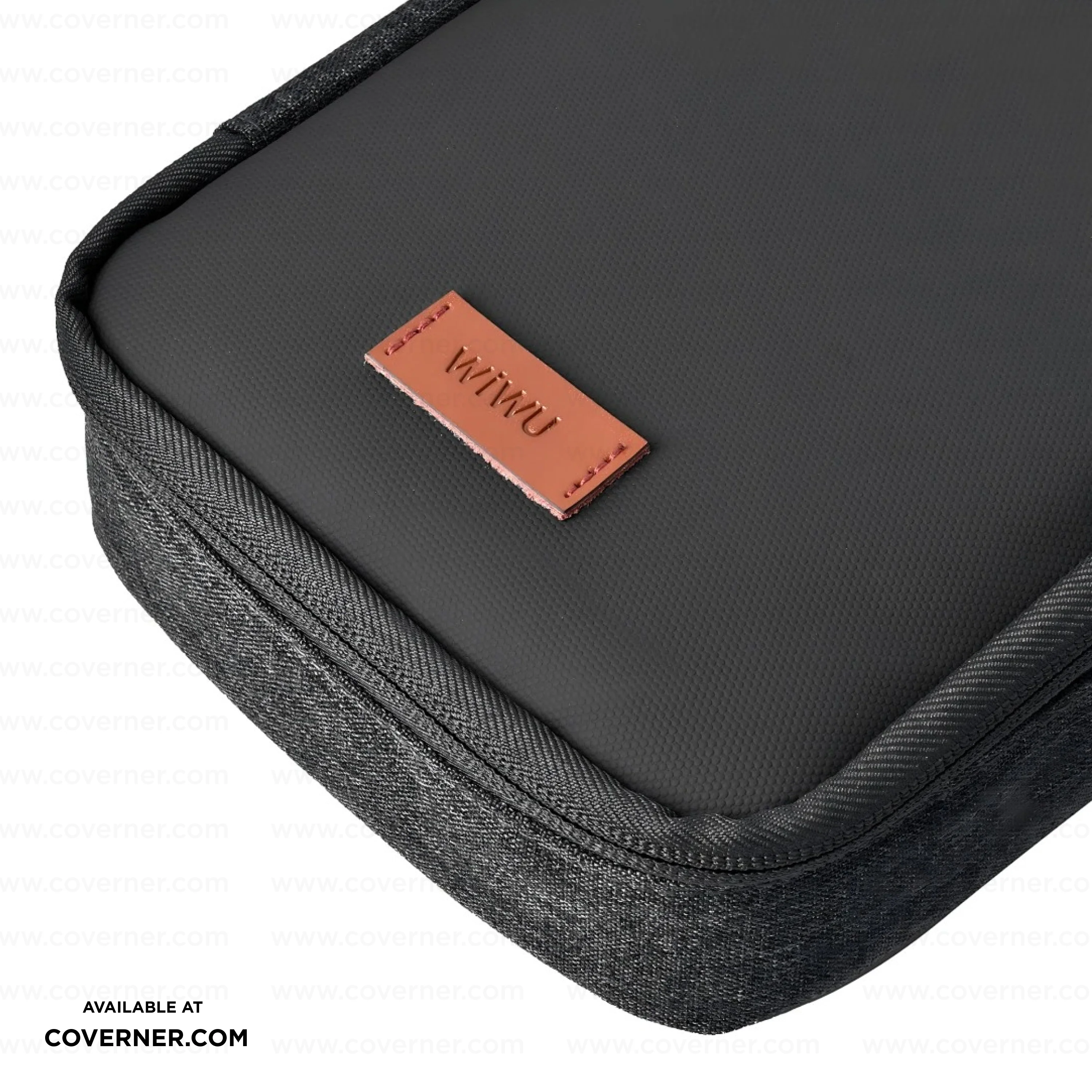 WiWU Minimalis Travel Tech Pouch – Splash-Proof Organizer with Leather Strap (Black/Gray) | Coverner India - Image 4