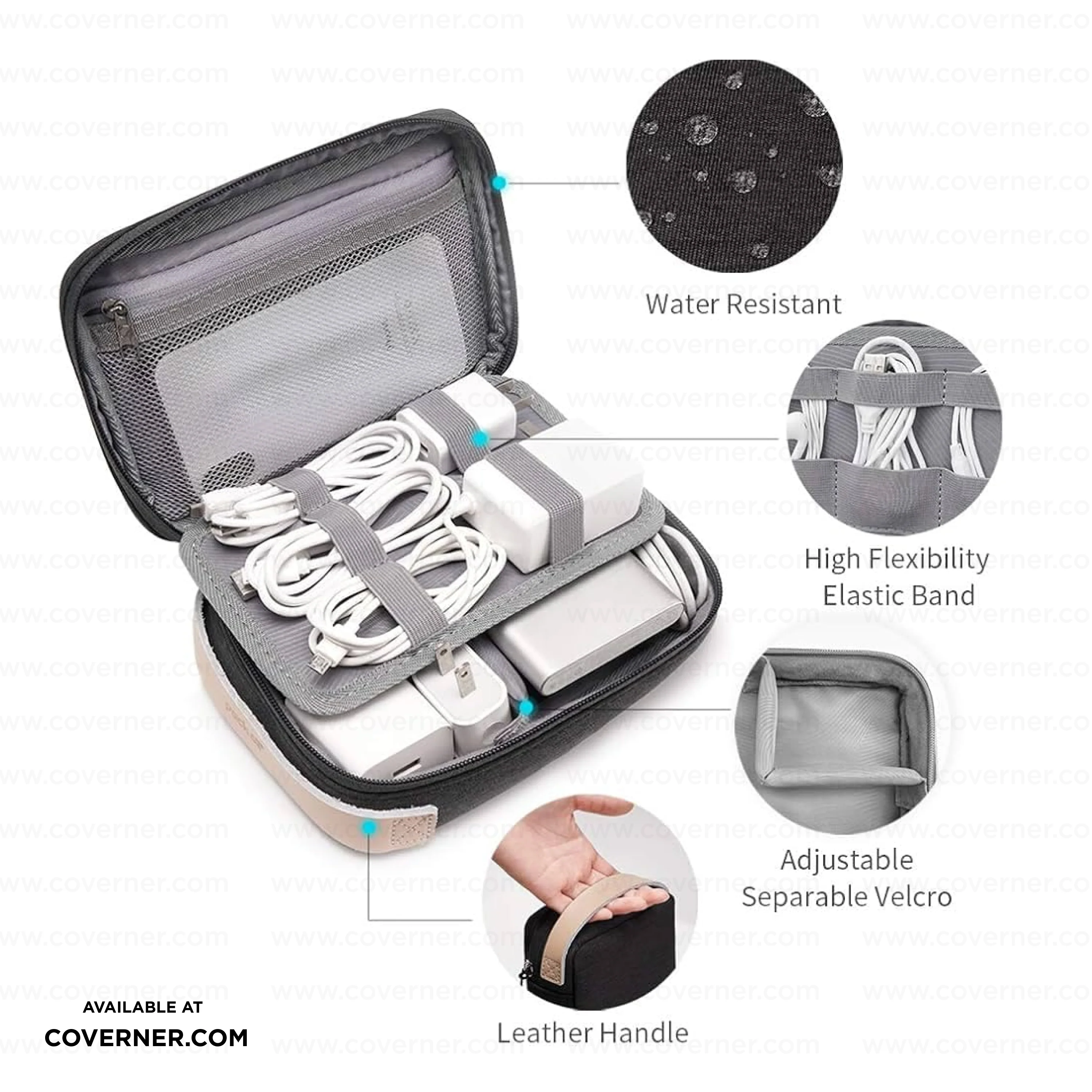 WiWU Minimalis Travel Tech Pouch – Splash-Proof Organizer with Leather Strap (Black/Gray) | Coverner India - Image 15