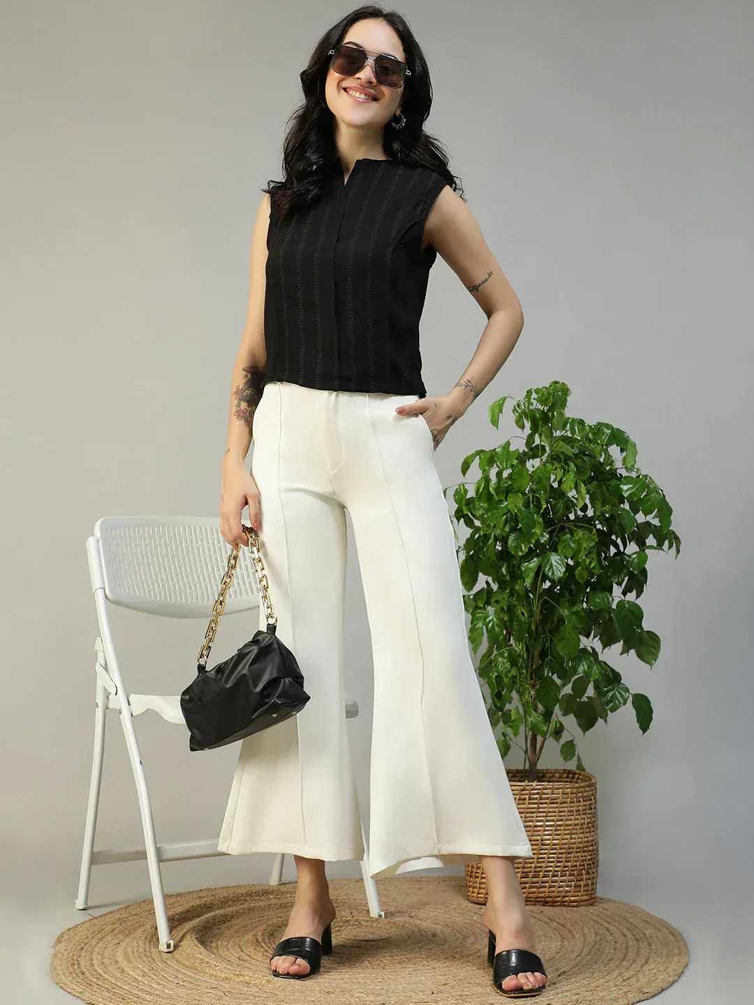 Women Black Round Neck Sleeveless Top With Side Zip Closure - Image 8