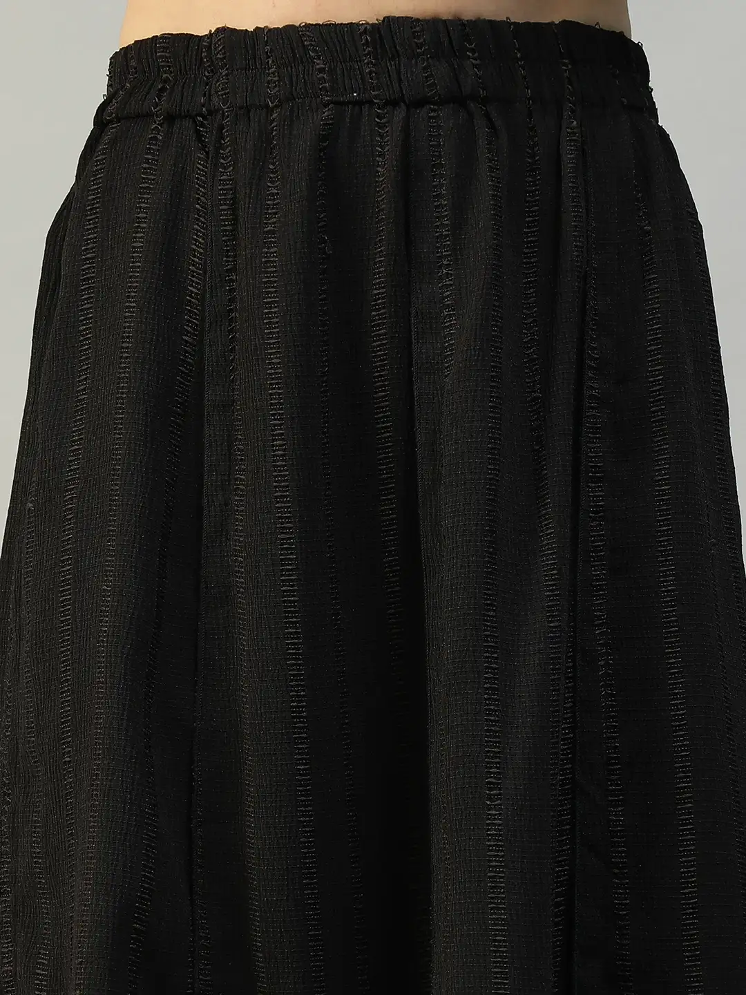 Women Black Stripe Knee-Length with Elasticated Skirt - Image 2