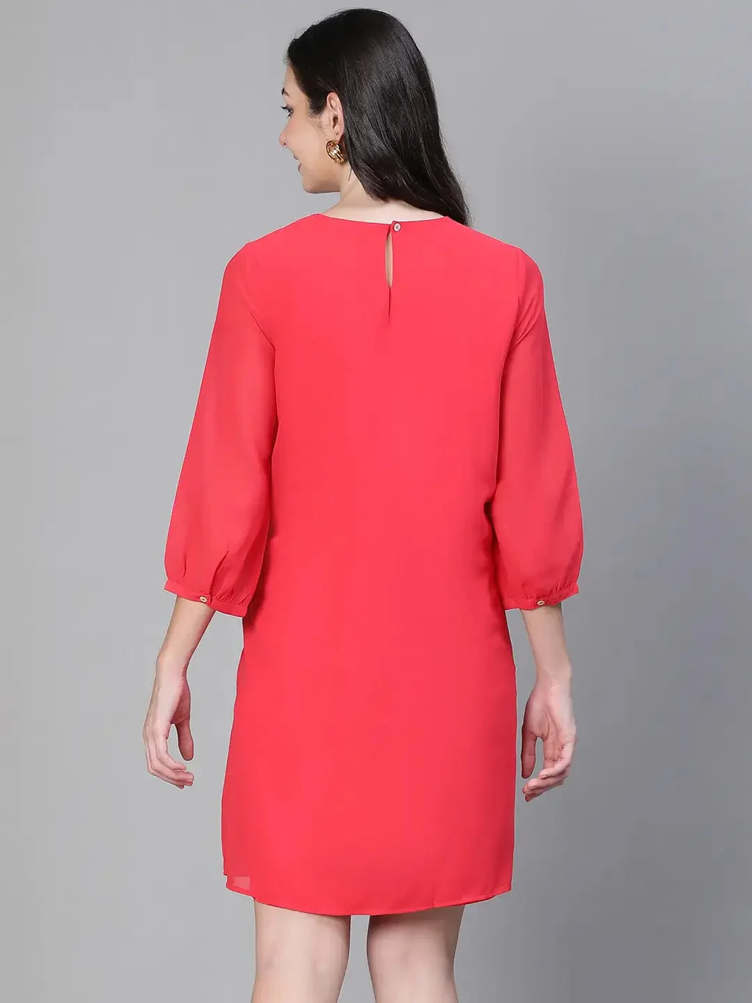 Women Embellished Elsaticated Round Neck Red Maternity Dress - Image 5