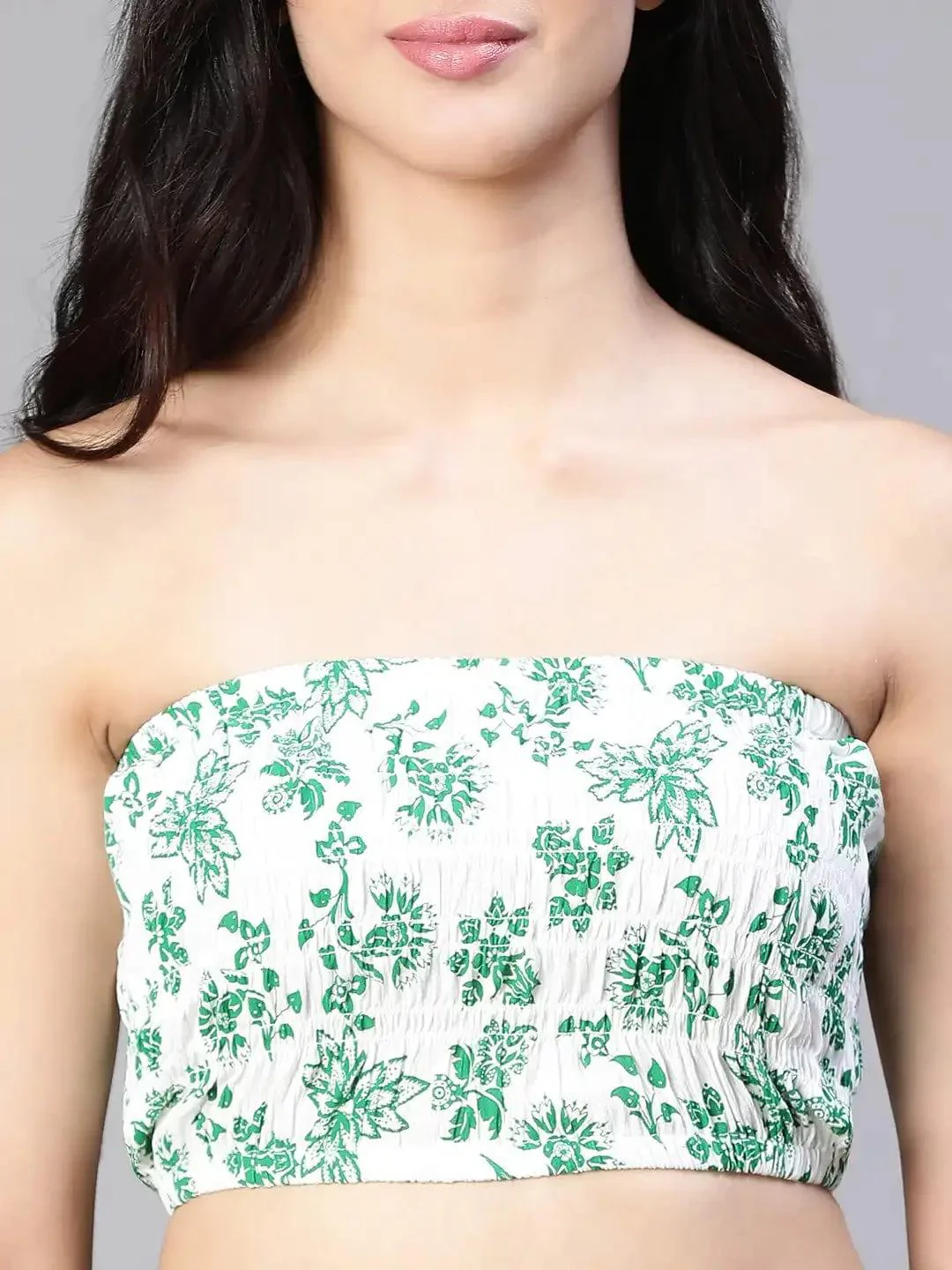 Women Green Floral Print Bustier Top and Pant Set - Image 8