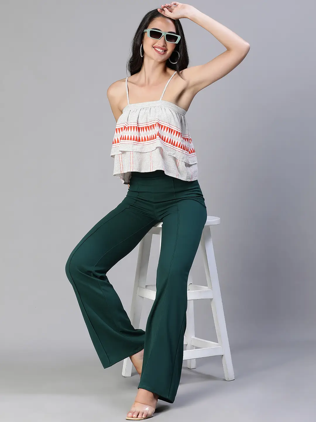 Women Grey Embroiderd Shoulder Strap Elasticated Cotton Top - Image 8