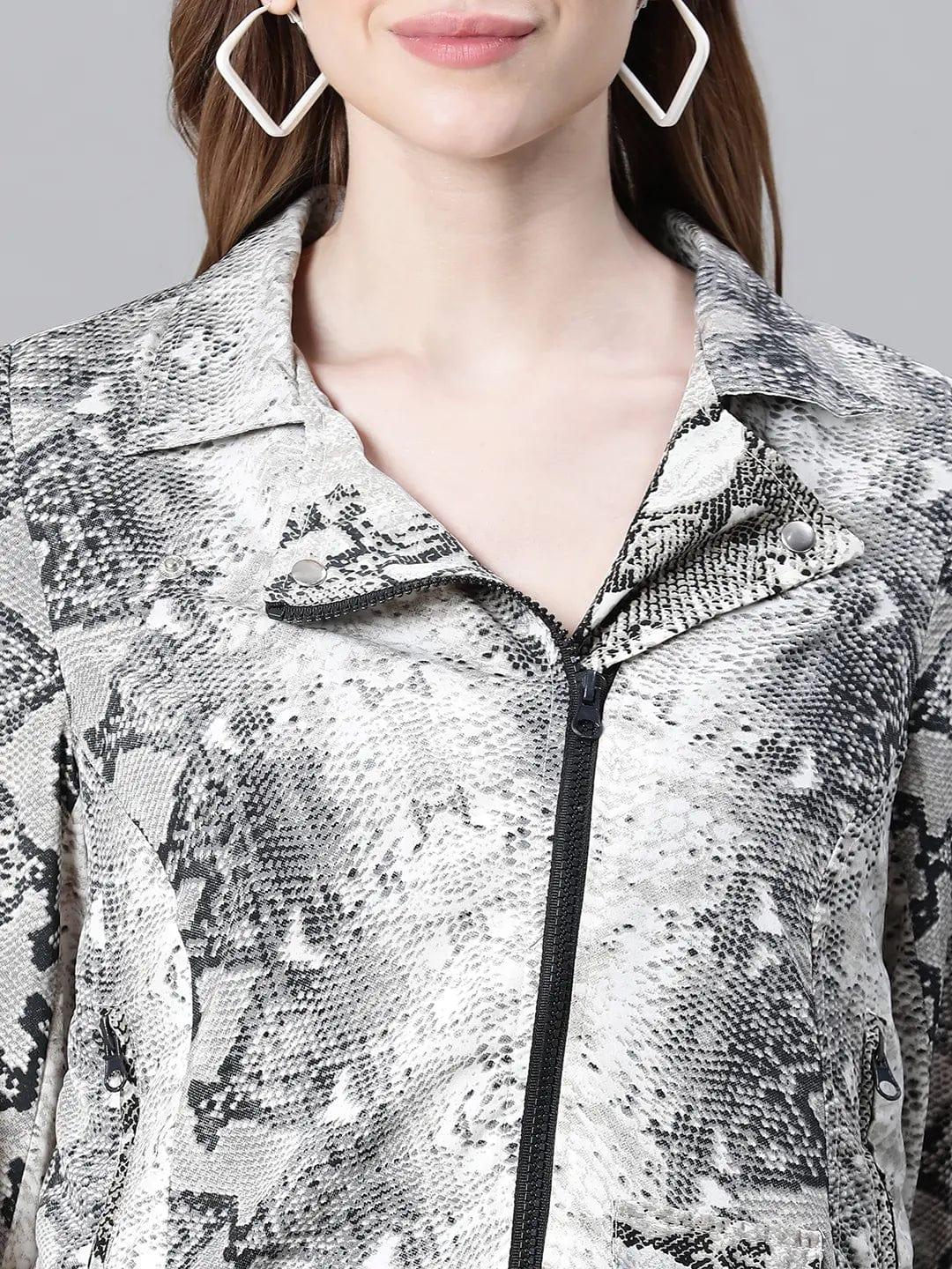Women Multicolor Animal Print Open Collared Zip Lined Long Sleeve Bomber Jacket - Image 6