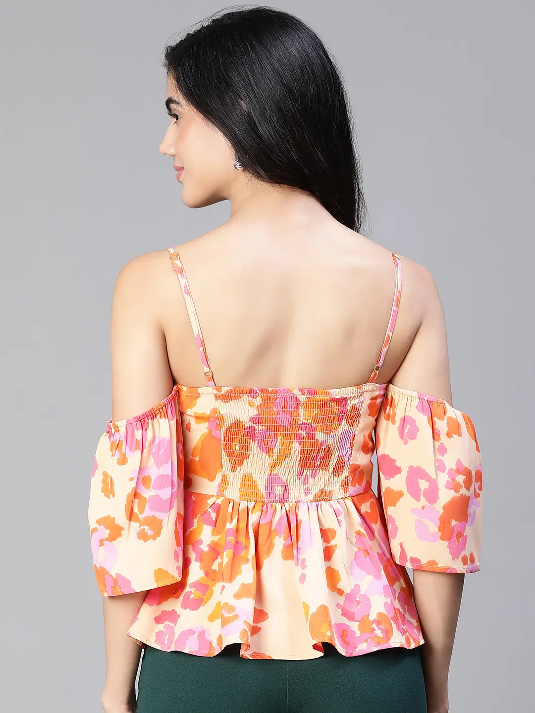 Women Multicolor Floral Print Cold Shoulder Strap Top - Image 5