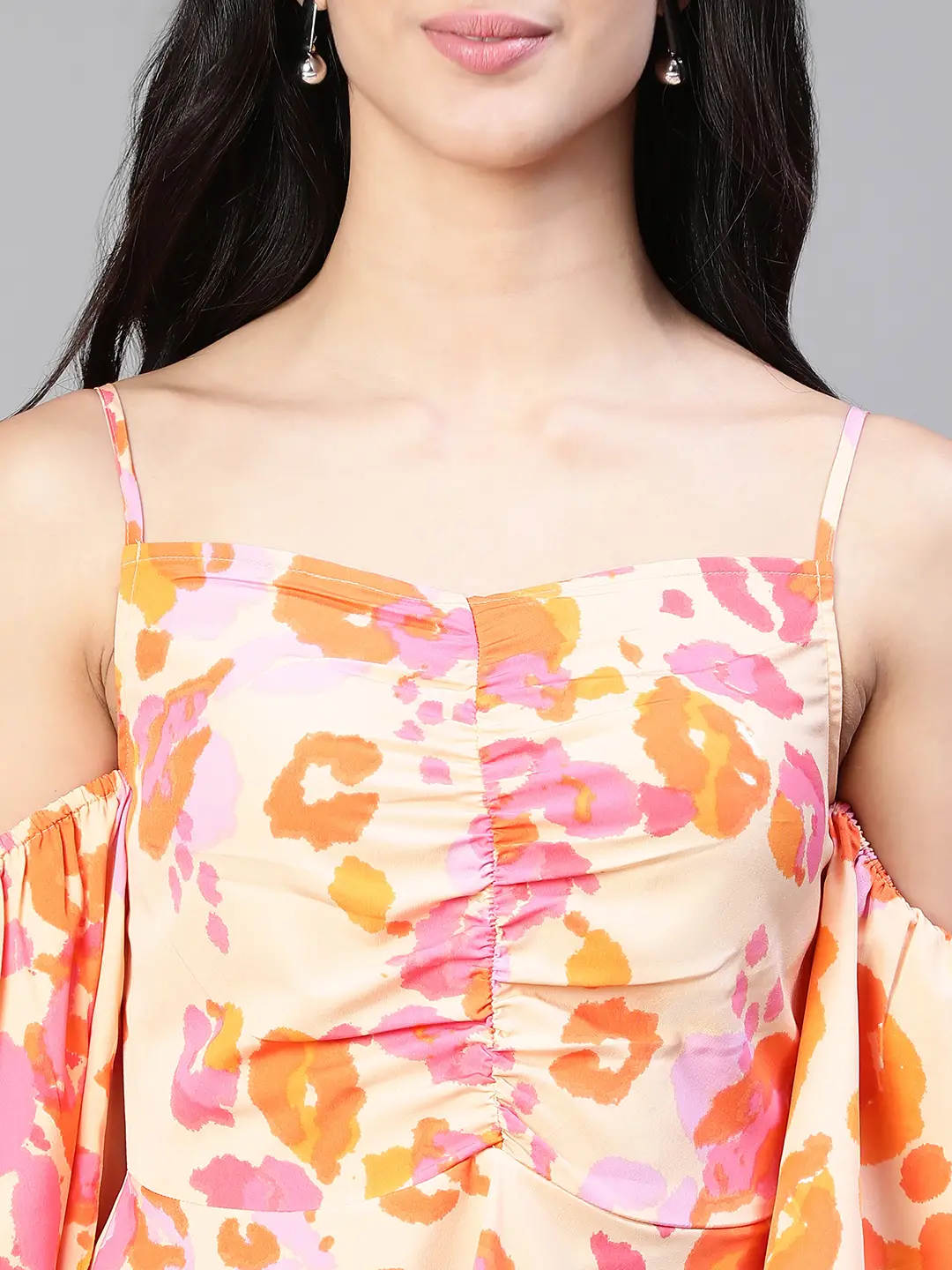 Women Multicolor Floral Print Cold Shoulder Strap Top - Image 6