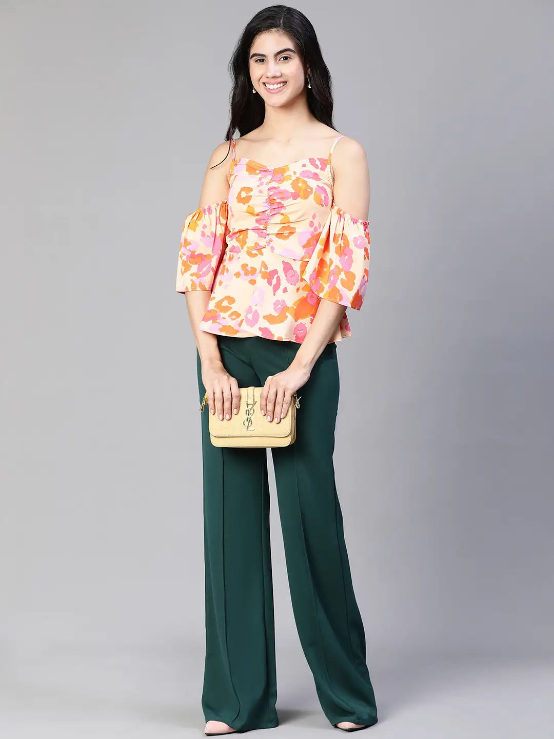 Women Multicolor Floral Print Cold Shoulder Strap Top - Image 7