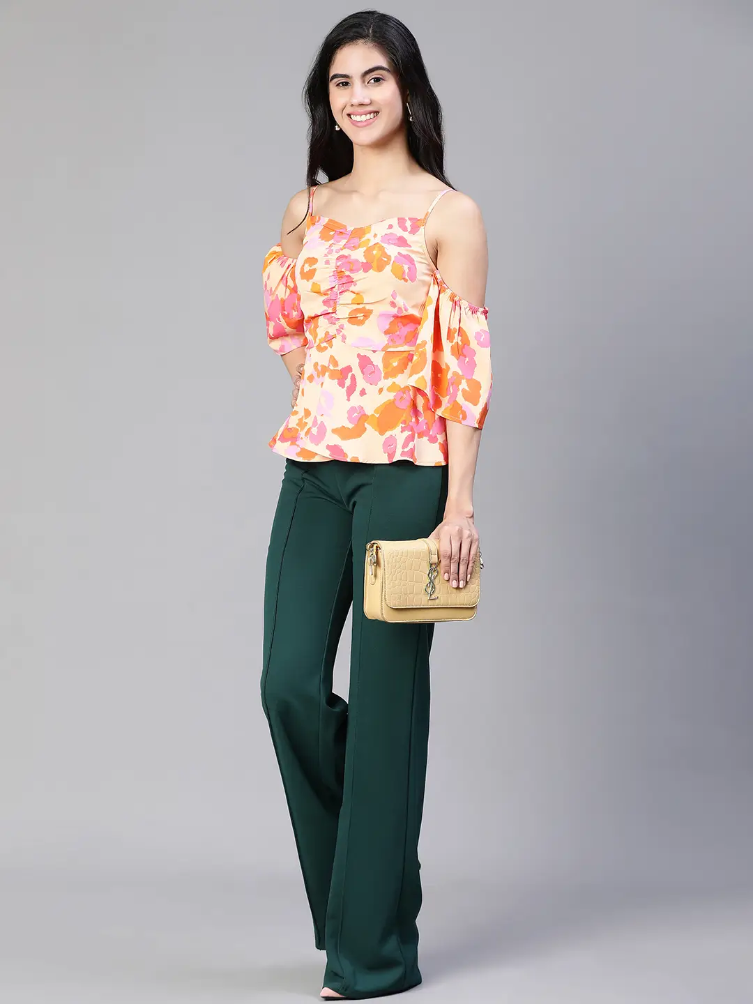 Women Multicolor Floral Print Cold Shoulder Strap Top - Image 8