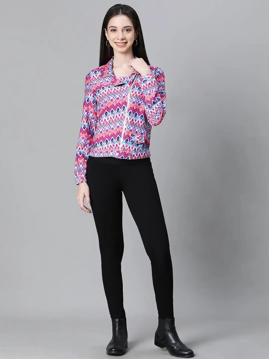 Women Multicolor Printed With Lining Zipped Long Sleeve Bomber Jacket - Image 2