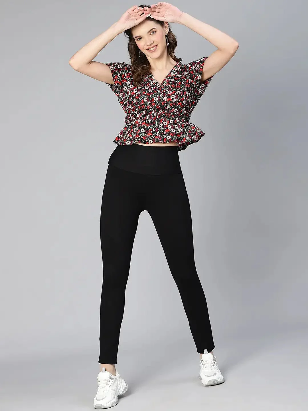 Women Multicolored Floral Print Elasticated Polyester Top - Image 2