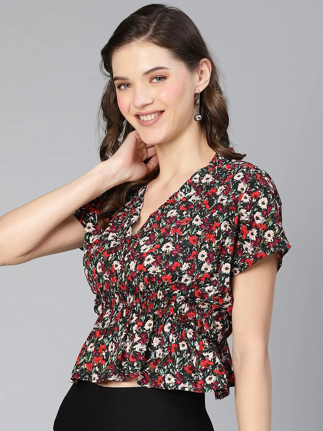 Women Multicolored Floral Print Elasticated Polyester Top - Image 3