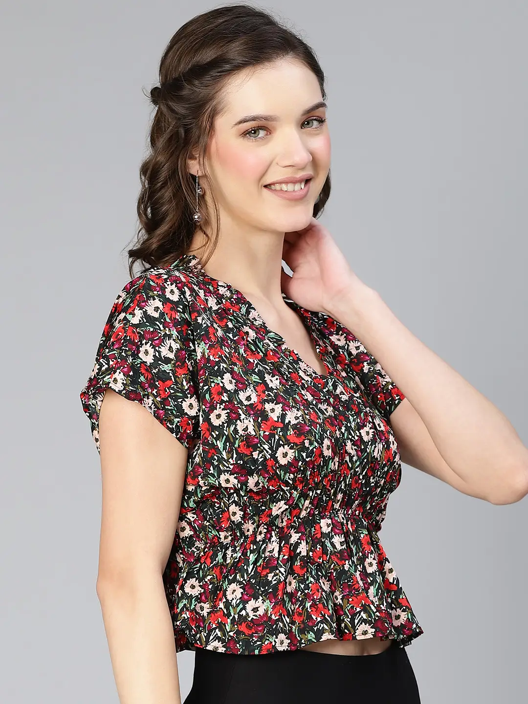 Women Multicolored Floral Print Elasticated Polyester Top - Image 4