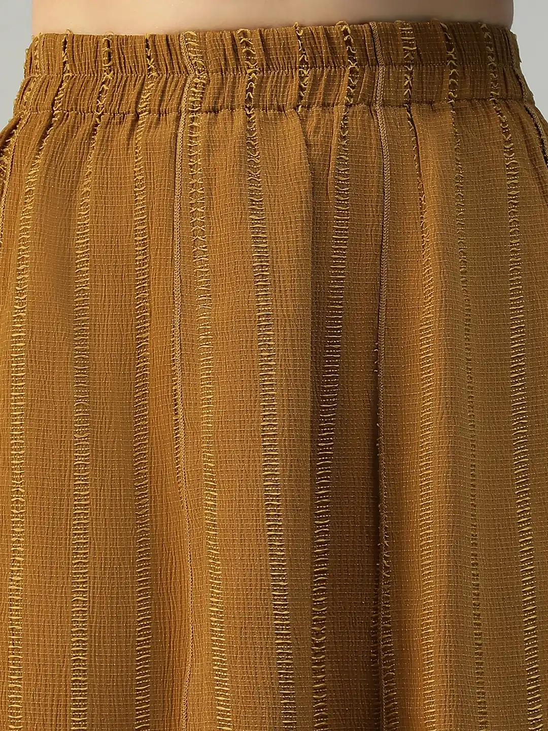 Women Mustard Stripe Knee-Length Skirt with Elastic Waist - Image 2