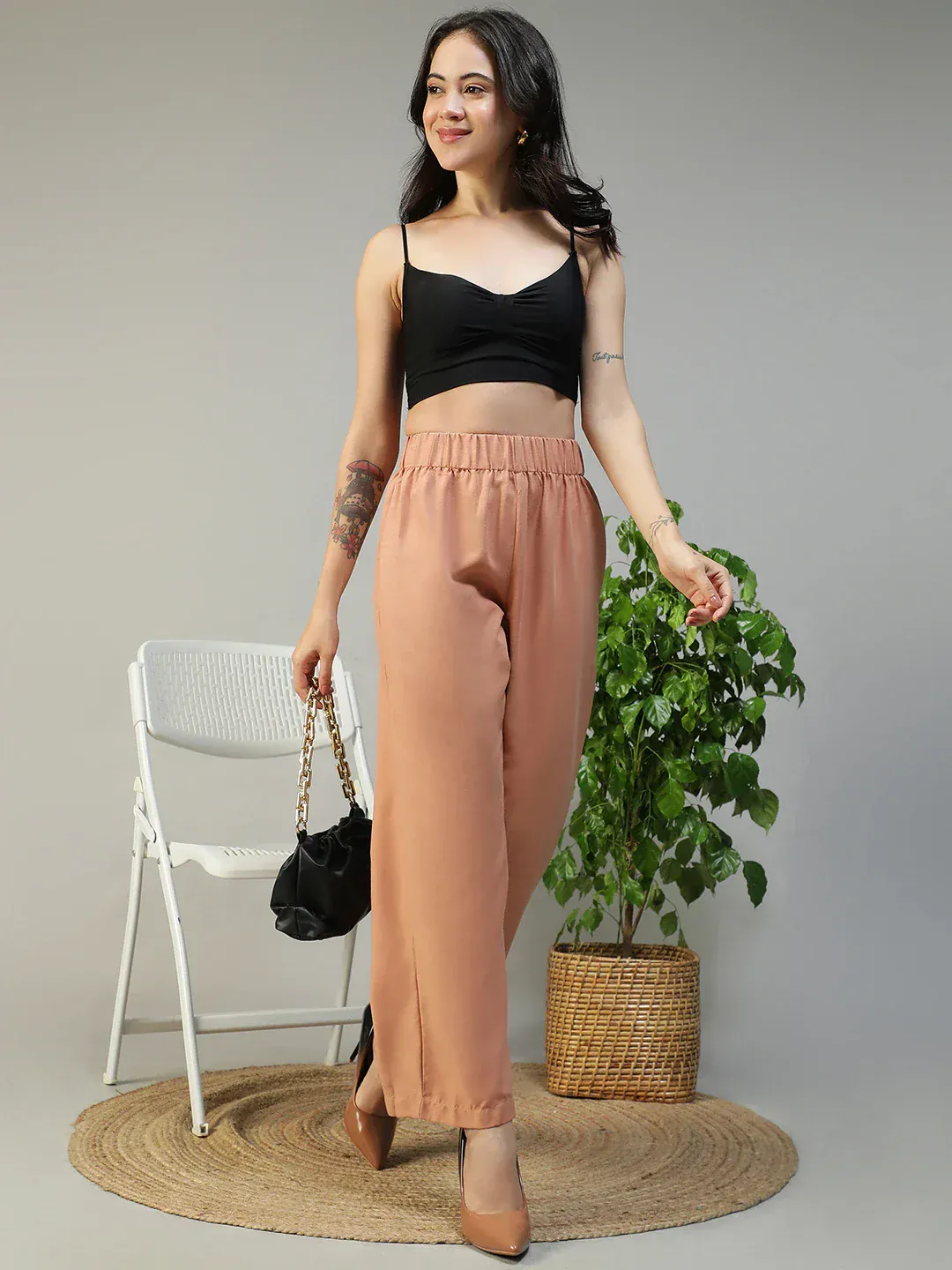 Women Peach Straight Pants with Side Pockets - Image 7
