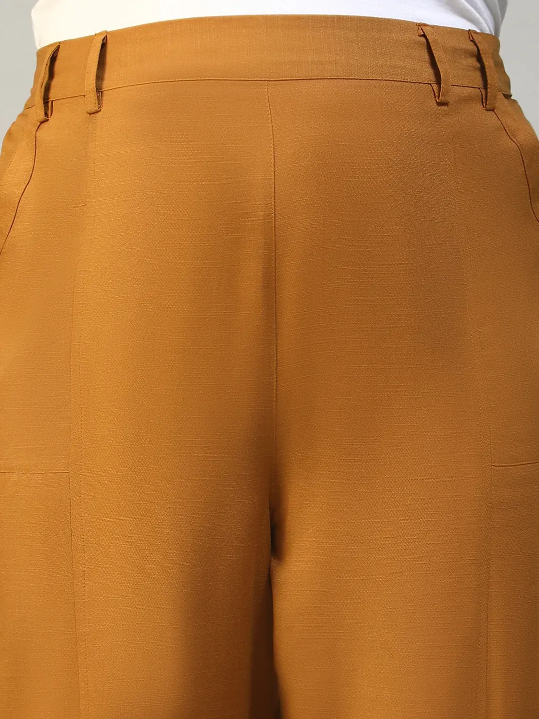 Women Plus Size Solid Mustard Elasticated Pants - Image 6