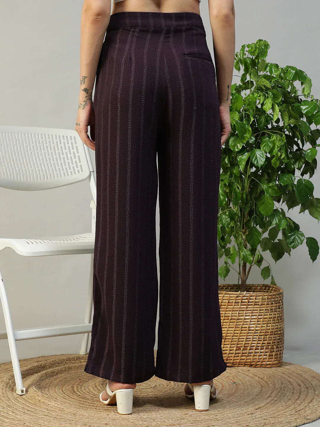 Women Purple Straight Pants with Zip & Button Closure - Image 6