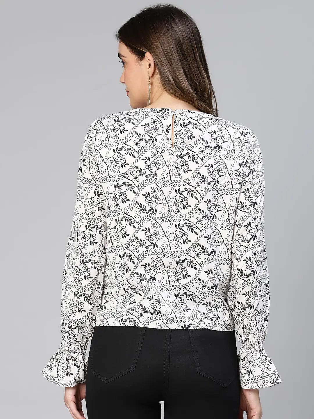 Women White Floral Print Tie-Knotted Polyester Top - Image 5