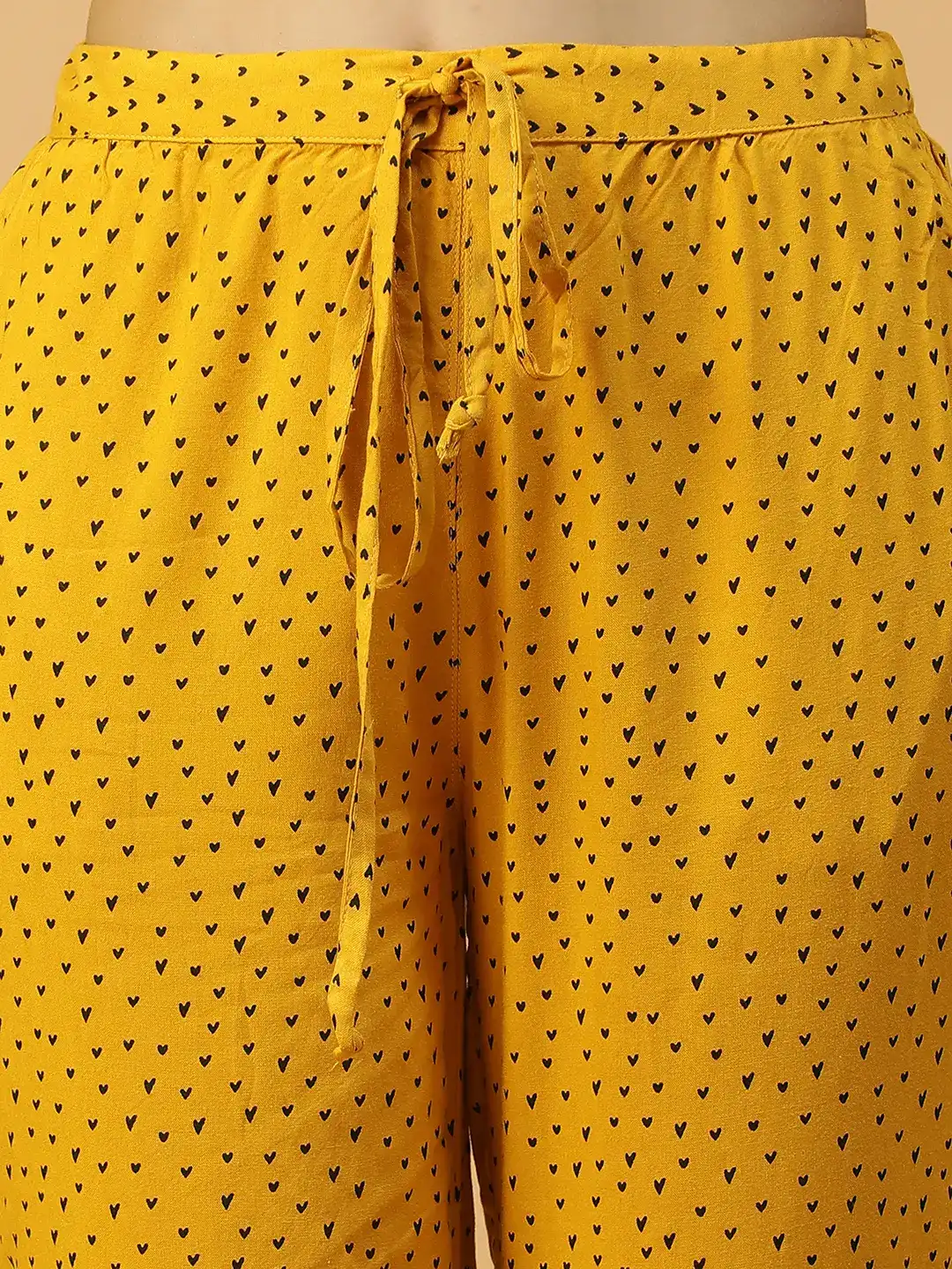 Women Yellow Printed Nightwear Pajama Elastic Waist with Tie-Up - Image 2