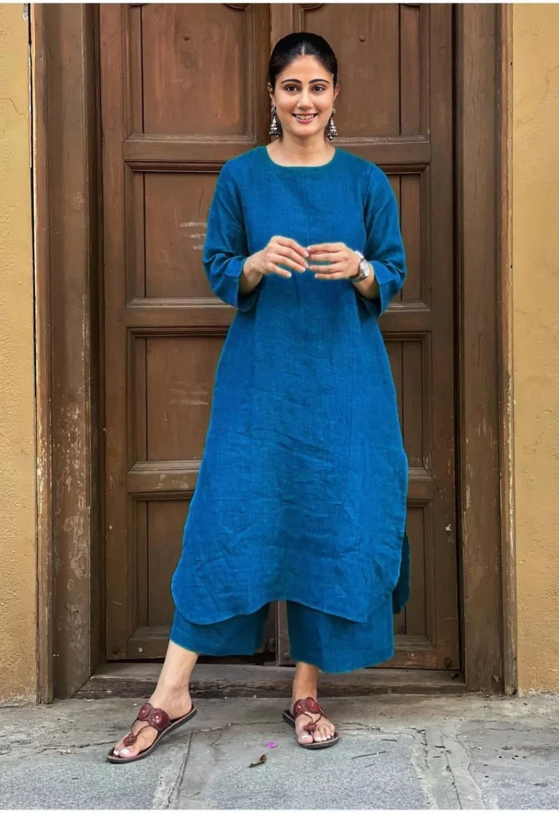 Women's Cotton Kurta pant sets - Blue - Image 2