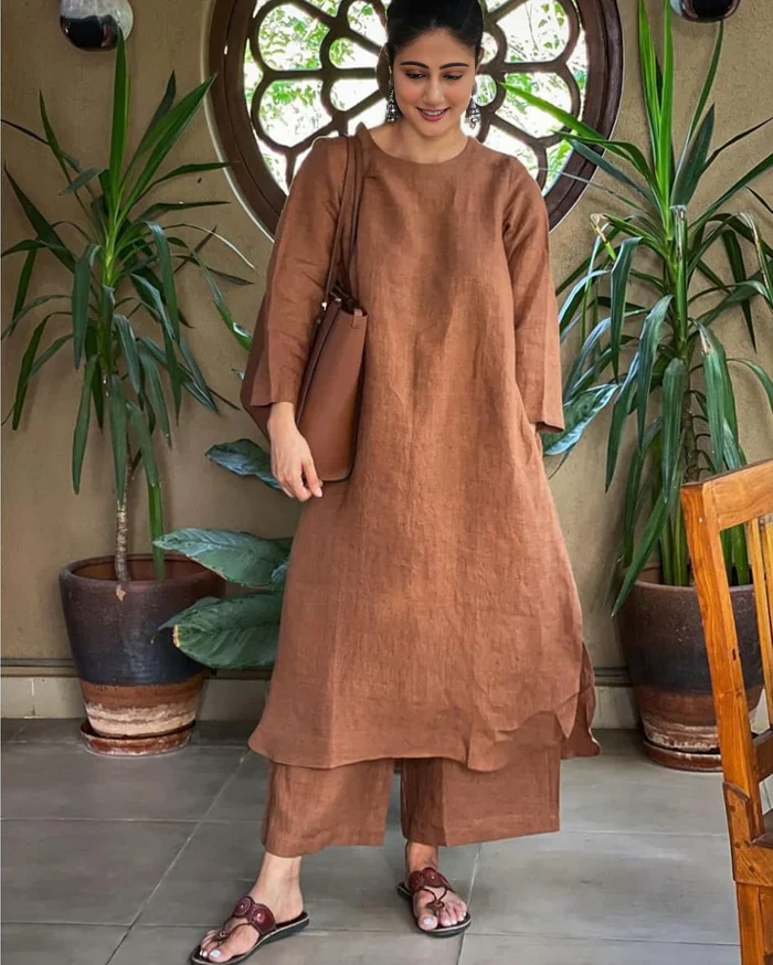Women's Cotton Kurta pant sets - Brown - Image 2