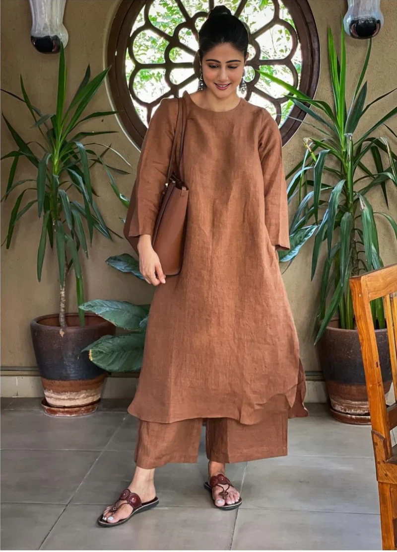 Women's Cotton Kurta pant sets - Brown - Image 21