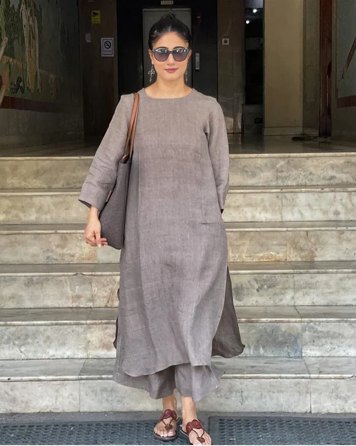 Women's Cotton Kurta pant sets - Gray - Image 16