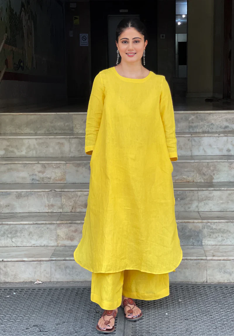 Women's Cotton Kurta pant sets - Yellow - Image 2