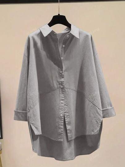 Women's Simple Solid Color Daily Wear Buttoned Shirt,Long Sleeve Tops - Image 10