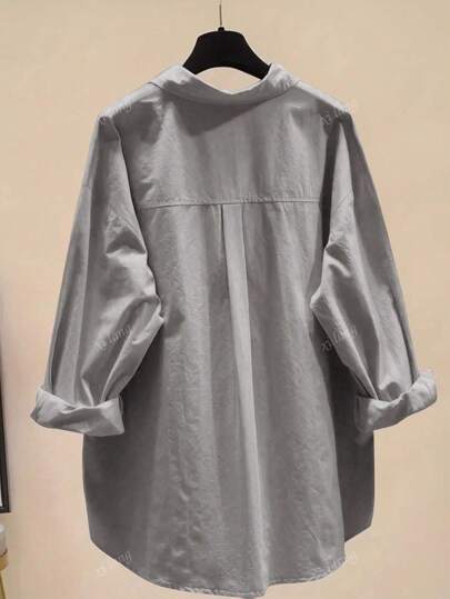 Women's Simple Solid Color Daily Wear Buttoned Shirt,Long Sleeve Tops - Image 2