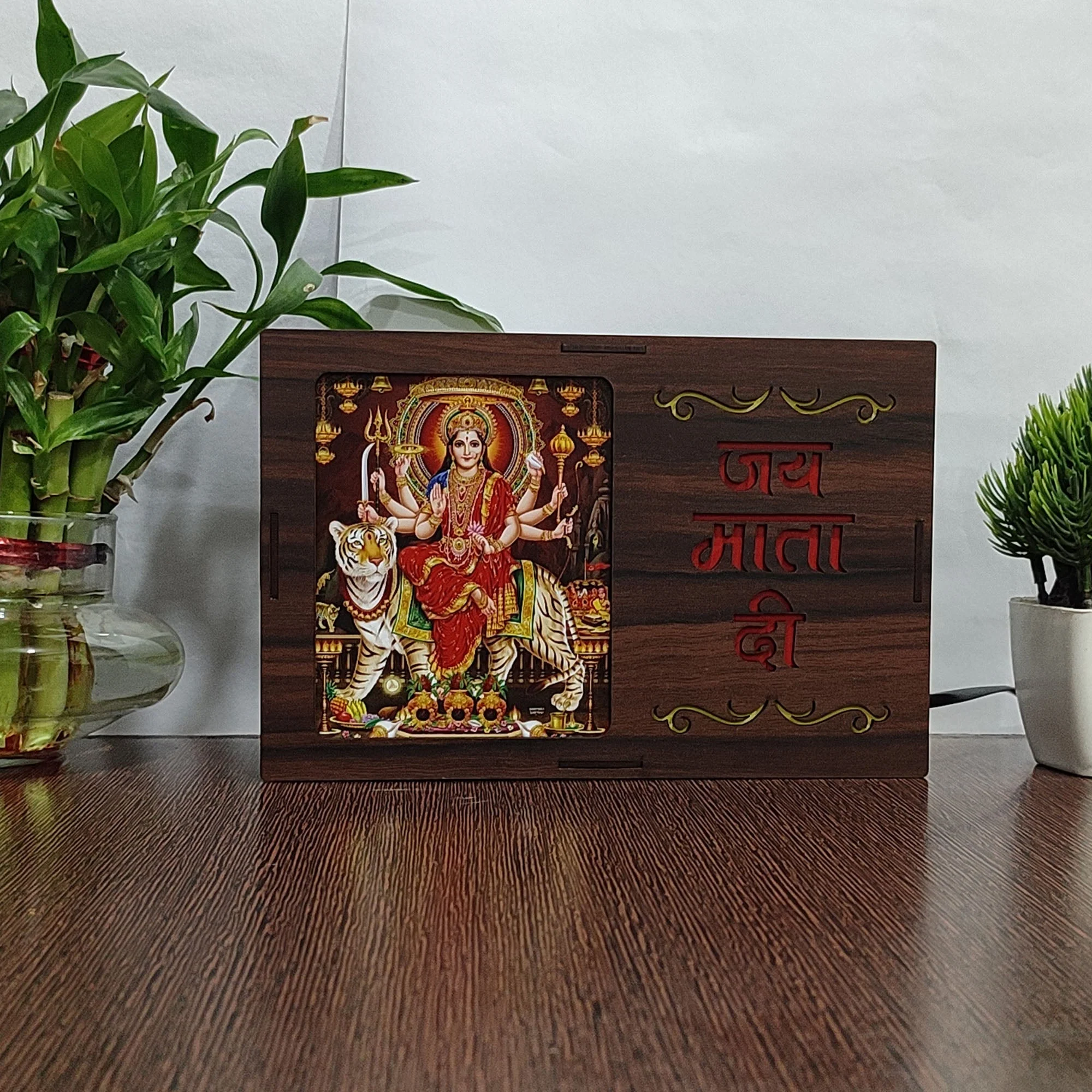 Wood Art Work Led Frame Wooden Color with Laser Cut Finish (Led Shera Wali Frame) - Image 2