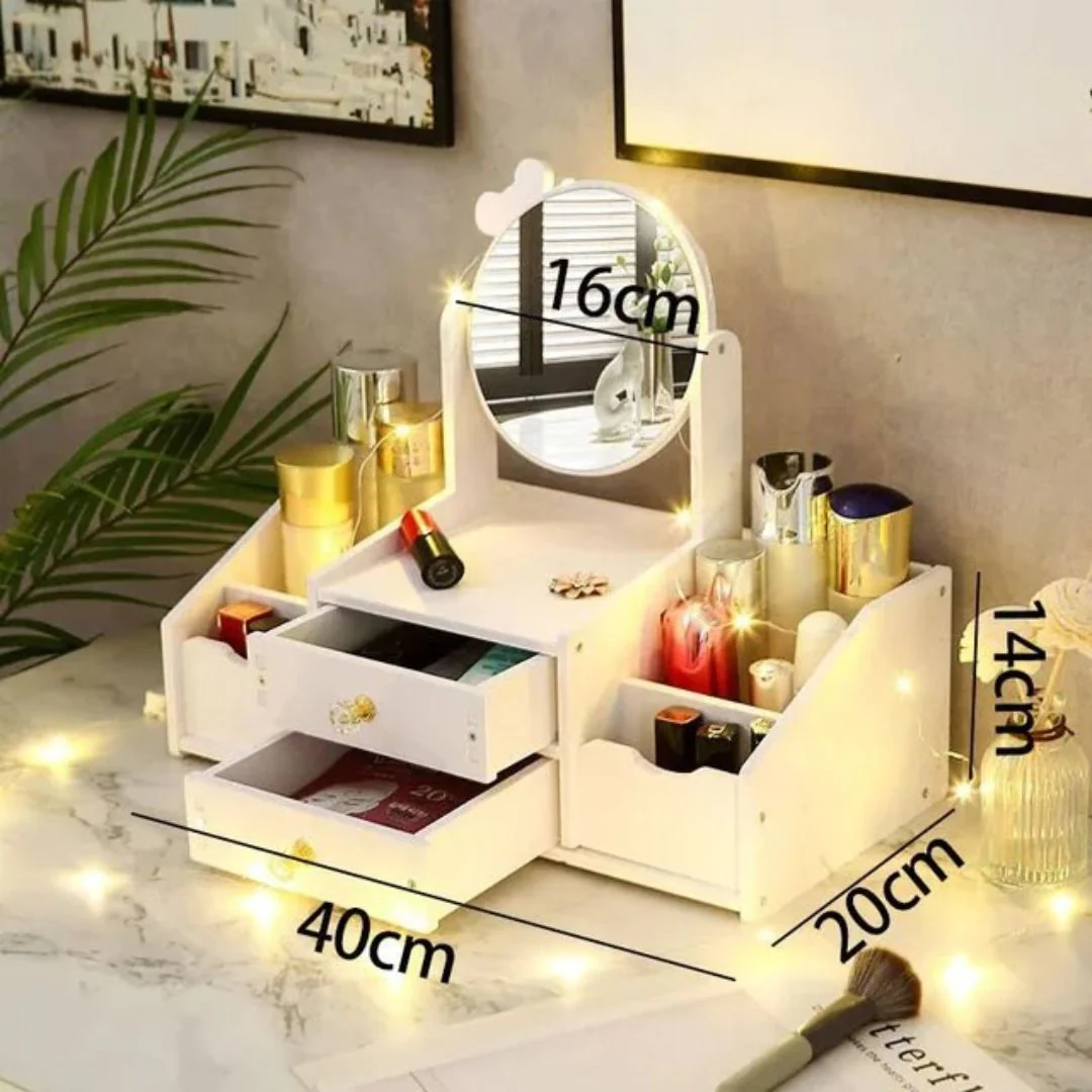Wooden Assembling Makeup Mirror with Drawer & Storage 23pc set - Image 2