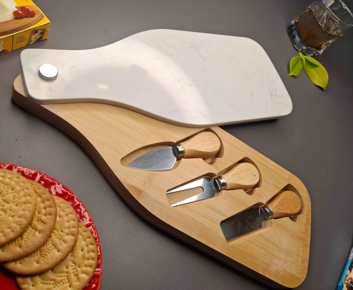 Wooden Cheese Platter Set With Marble Board And Cheese Cutlery Style 1 - Image 3