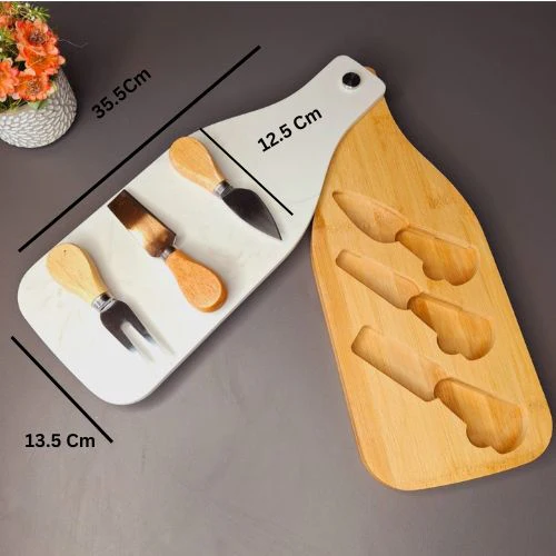 Wooden Cheese Platter Set With Marble Board And Cheese Cutlery Style 1 - Image 7