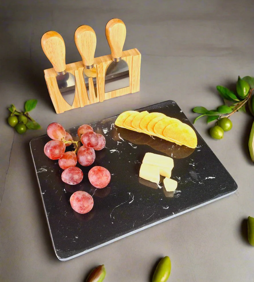 Wooden Cheese Platter Set With Marble Board And Cheese Cutlery Style 3 - Image 7